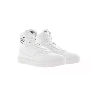 Prada White Sneakers Vitello High Top Leather Trainers Size 41 100% Authentic